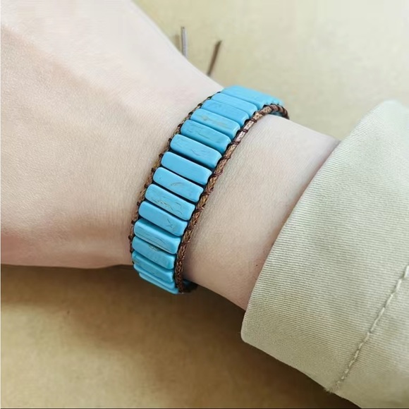 Gorgeous Bohemian Blue Turquoise Tube Beads Bracelet - - Picture 4 of 11